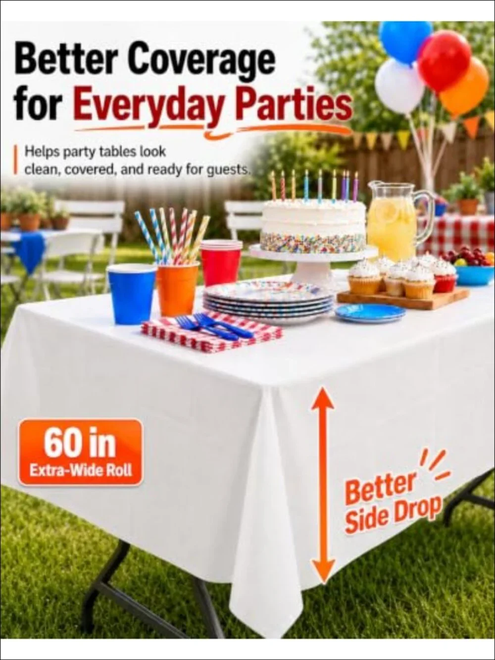 Plastic Tablecloth Roll Extra Wide 60 In X 310 Ft Disposable Table Cover for